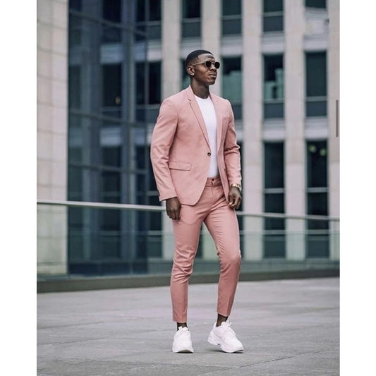 Casual Street Dusty Pink Men Suits 2 Pieces Formal Coat Pant Design Suits Custom Made Man Blazers Slim Fit