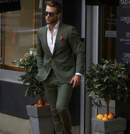 Casual Stylish 2 Pieces (Jacket+Pants) Dark Green Men Suit Slim Fit Groom Tuxedo Custom Wedding Suits Prom Blazer