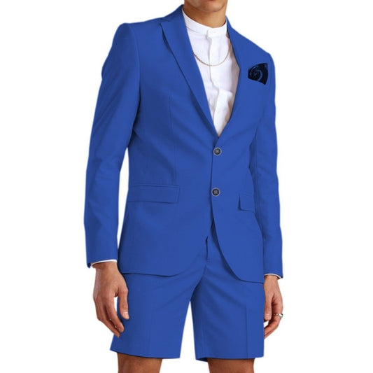 Casual Summer Light Blue Men's Suit Short Pant Suits 2 Piece Tuxedo Groom Beach Wedding Dress Costume Homme (Blazer+Pant)