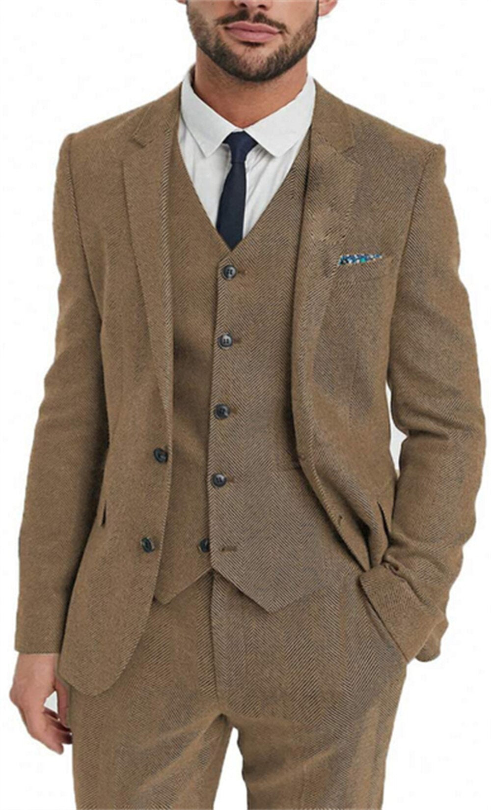 Traje de novio formal de boda de tweed de tres piezas, esmoquin completo, estilo empresarial, conjuntos de blazer 