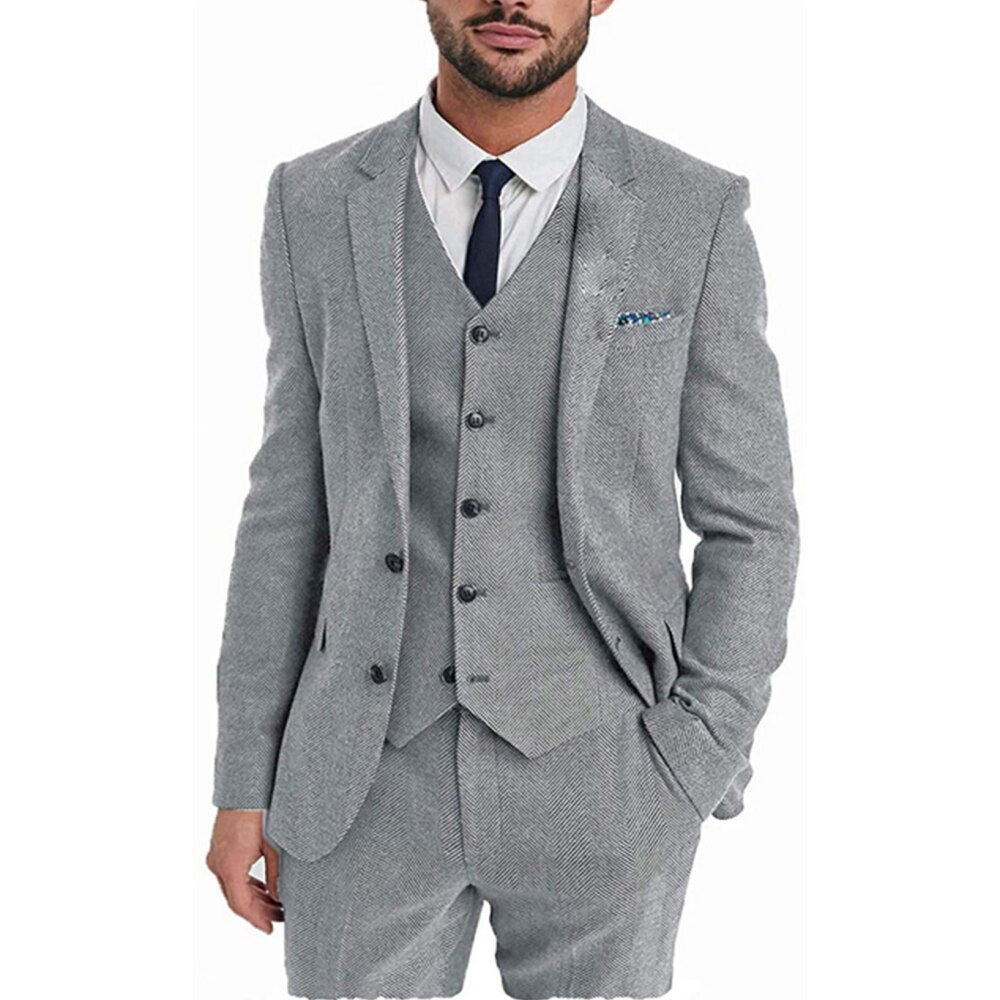 Groom Formal Wedding Dress Tweed Three Pieces Costumes Complete Tuxedo Business Style Blazer Sets