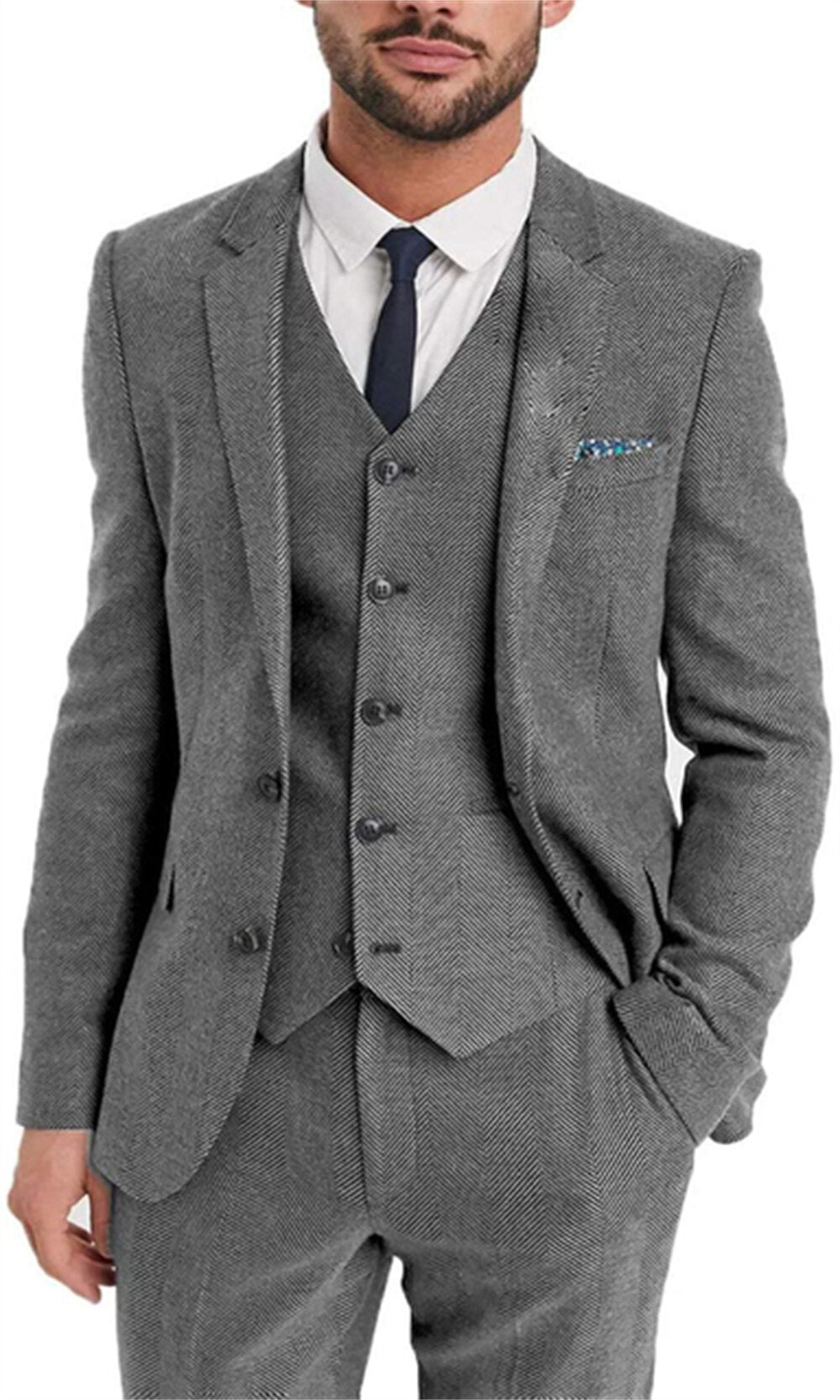 Traje de novio formal de boda de tweed de tres piezas, esmoquin completo, estilo empresarial, conjuntos de blazer 