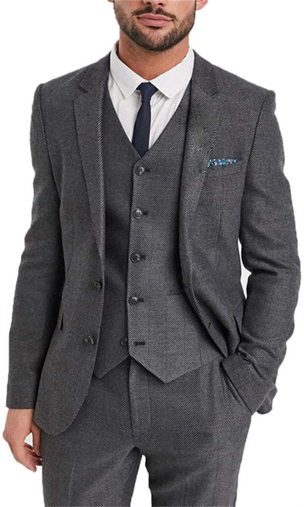 Traje de novio formal de boda de tweed de tres piezas, esmoquin completo, estilo empresarial, conjuntos de blazer 