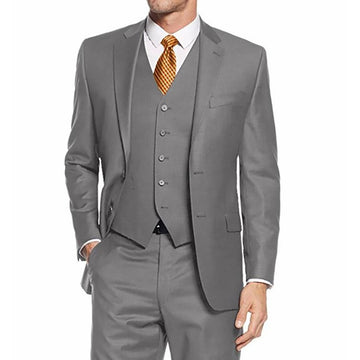 Classic Gray Men Suits Double Breasted Formal Business Blazer Wedding Groom Tuxedo 3 Pieces Jacket Vest Pants Set Costume Homme