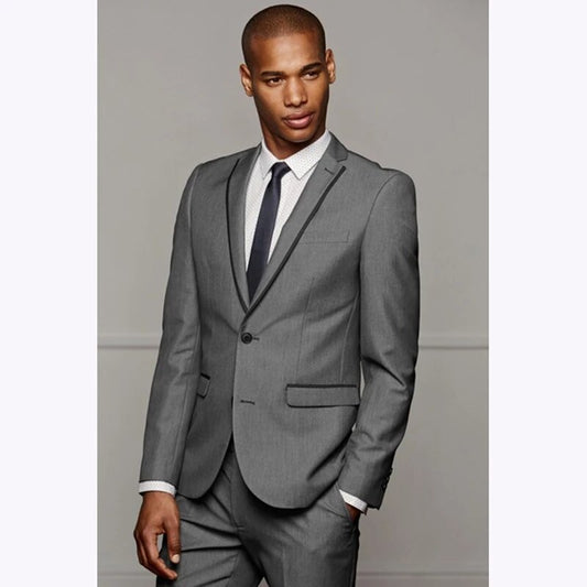 Classic Gentle-Men Suit 2 Pieces Slim Fit Grey Men Suit Business Gray Dress Suit Design