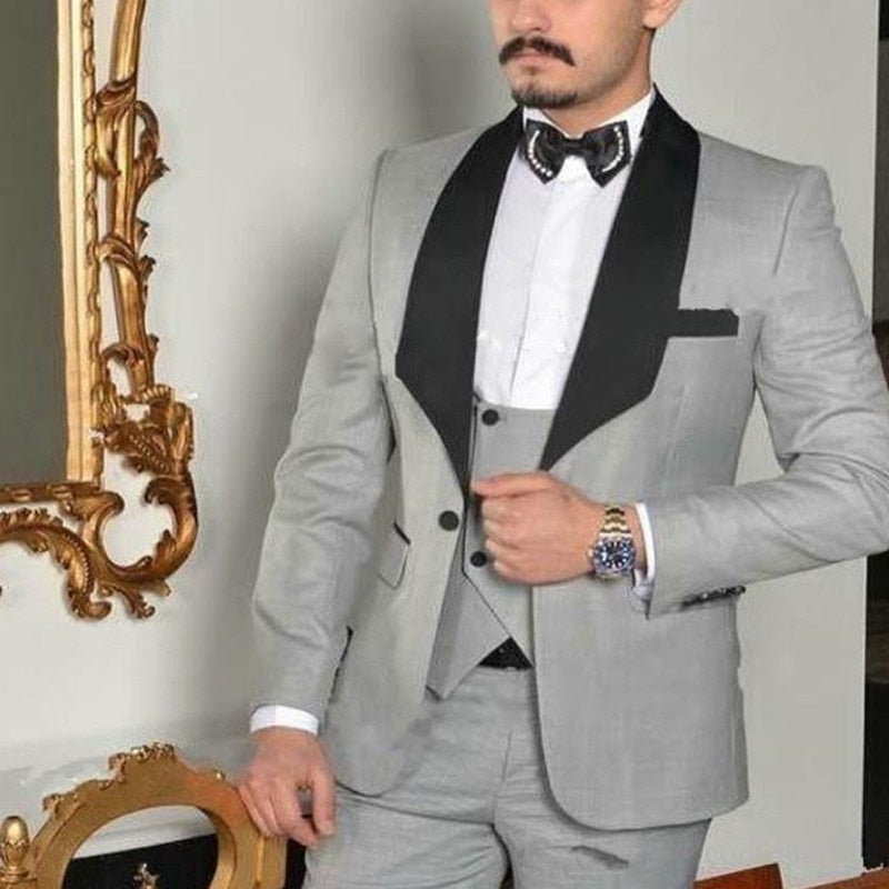 Esmoquin clásico de boda con solapa chal, traje entallado para hombre, traje de padrino de boda de tres piezas, traje formal de graduación (chaqueta, pantalón, chaleco y corbata). 