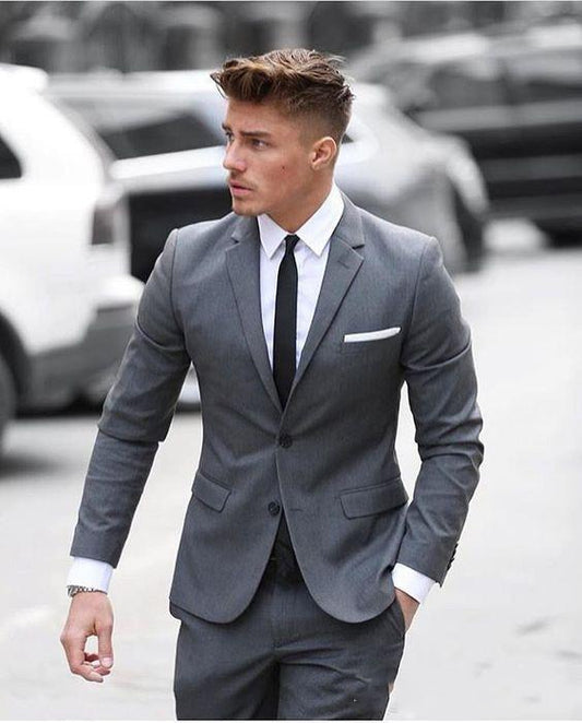 Classy Gray Custom Made Men Suit Two Pieces Wedding Tuxedos Slim Fit Groom Business Suits(Jacket+Pants) Costume Homme