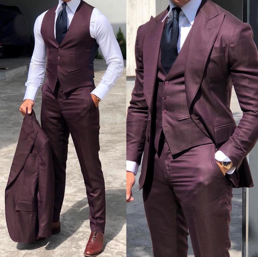 Wedding Tuxedos Suit Slim Fit Men 3 Pieces Groomsmen Suit Formal Business