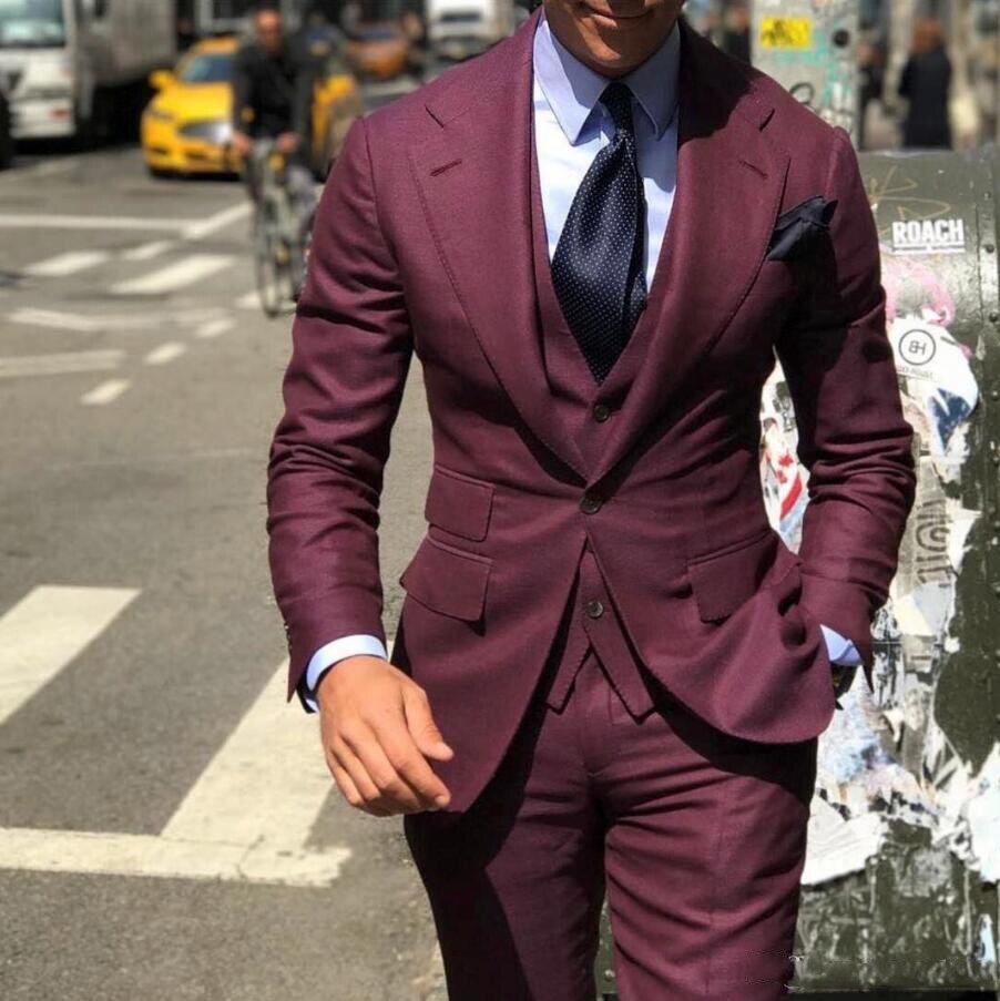 Wedding Tuxedos Suit Slim Fit Men 3 Pieces Groomsmen Suit Formal Business