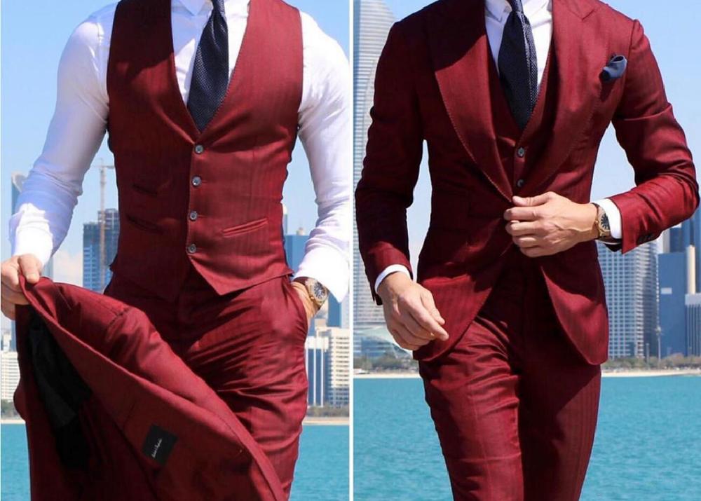 Wedding Tuxedos Suit Slim Fit Men 3 Pieces Groomsmen Suit Formal Business