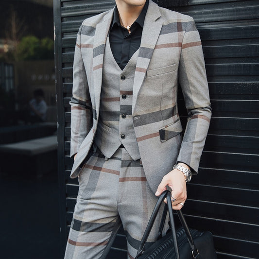 Coat Vest Pants Men's Boutique Stripes Wedding Suit Three Pieces Set Business Casual Blazers Jacket Trousers
