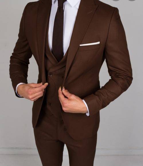Coklat Double boutonnage Rompi Costume Homme Pria Jas Pernikahan Groom Prom Pria Blazer Slim Fit 3 Buah (Jaket + Celana + Gilet) 