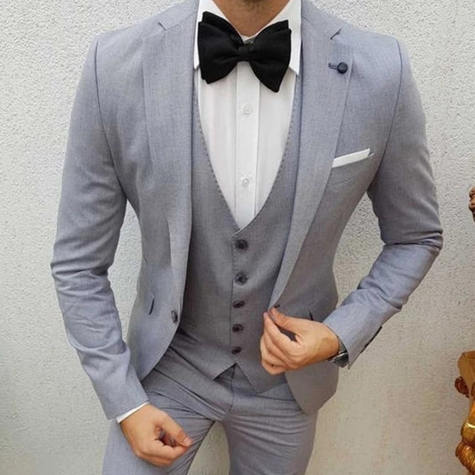 Costume Gray Slim Fit Men Suits for Wedding with Notched Lapel 3 Pcs Groom Tuxedo Formal Costume Jacket Vest Pants