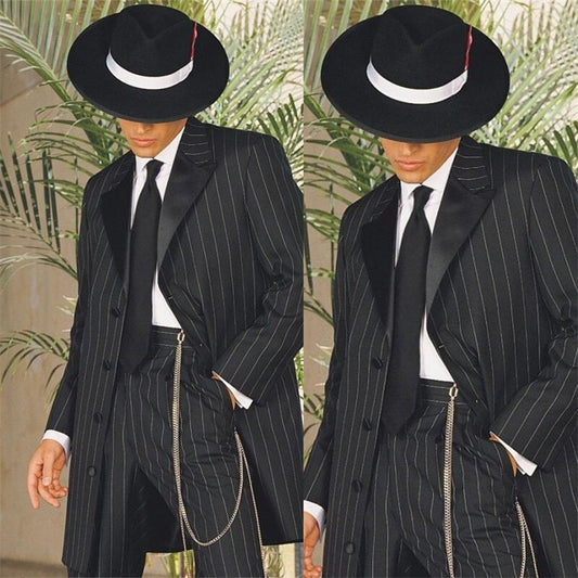 Costume Homme 2 Piece Stripes Black Men Suits Modern Style Custom Made Long Blazer Casual Prom Formal Business Performance Coat