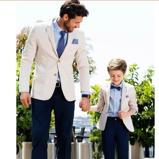 Beige Blazer Casual Father And Son Suits Street Smart Business Prom Party Suit Men Navy Blue Pants
