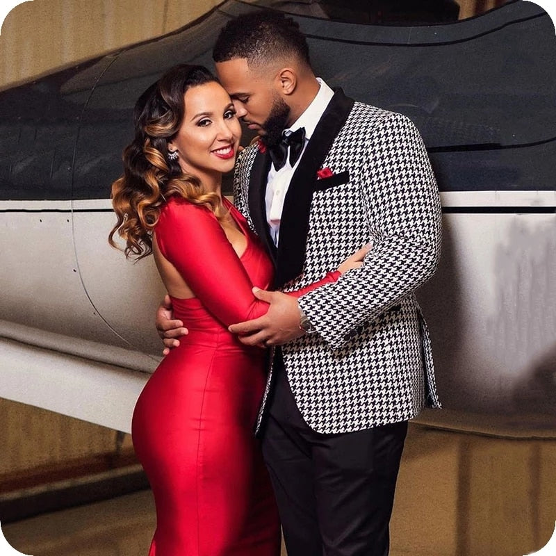 Costume Homme Black Houndstooth Suits For Wedding Groom Tuxedo Trajes De Hombre Man Blazer Terno 3 Pieces