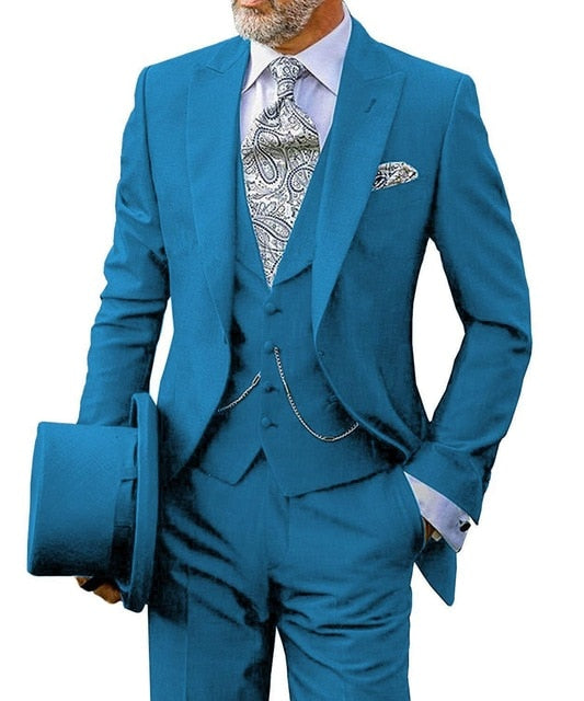 Costume Homme Business Men Suits Slim Fit 3 Pcs Tuxedos Terno Masculino Blazer for Groom Wedding Prom Evening Jacket+Vest+Pants
