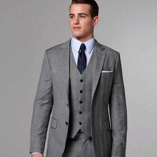 Grey Men Suits Wedding Bridegroom Groom Prom Slim Fit Blazer 3 Pieces(Jacket+Pants+Vest)