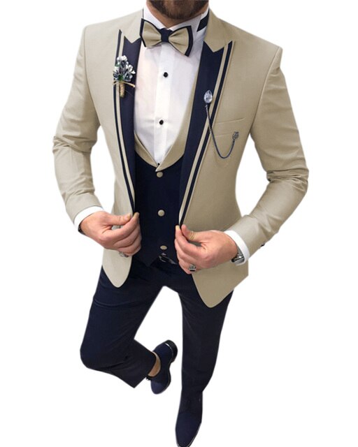 Grey Wedding Men Suits Black Peak Lapel Groom Tuxedos Terno Masculino Prom Slim Fit Blazer 3 Pcs Jacket+Pant+Vest