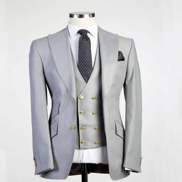 Costume Homme Groom Tuxedo Peak Lapel Men's Wedding Suits Double Buckle Men's Business Party Suit 3 Pieces(Jacket+Pants+Vest)