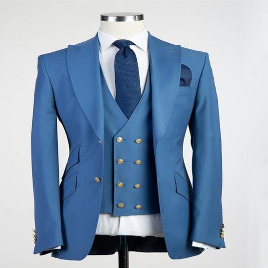 Costume Homme Groom Tuxedo Peak Lapel Men's Wedding Suits Double Buckle Men's Business Party Suit 3 Pieces(Jacket+Pants+Vest)