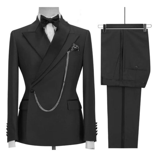 Costume Homme Groom Tuxedo with Double Breasted Black Peaked Lapel Men Suits Slim Fit Wedding Prom Party 2 Pieces Jacket+Pant