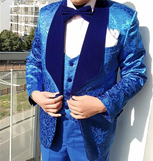 Royal Blue One Button Groomsmen Shawl Lapel Groom Tuxedos Men Suits Wedding Prom Dinner Best Man Blazer 3 Pcs