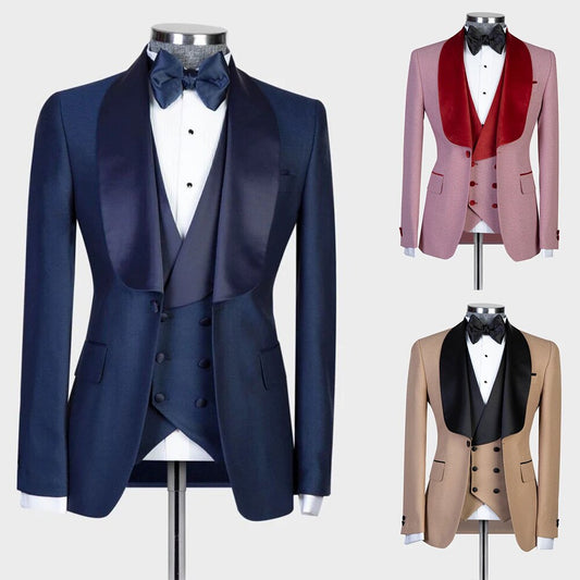 Costume Homme Three-pieces Colorful Business Casual Men Suits Custom Made Satin Single Button Party Suit Formal Wedding Business