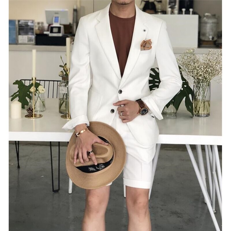 Costumes blancs coupe slim pour garçons d'honneur, smokings de mariage, costume de bal formel à revers crantés, 2 pièces (veste + pantalon)