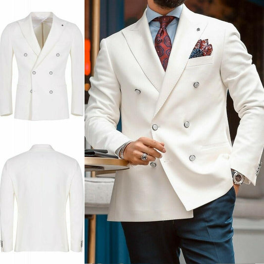 Costume Homme White Wedding Groom Men Suits Double Brested Slim Fit Suits Best Man Tuxedos Blazer 2 Pcs Jacket+Pants