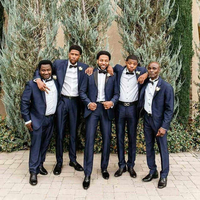 Costume Wedding Slim Men Suits Groom Tuxedo Navy Blue Blazer Groomsmen Terno Trajes para Hombre 2 Pieces Jacket Pants