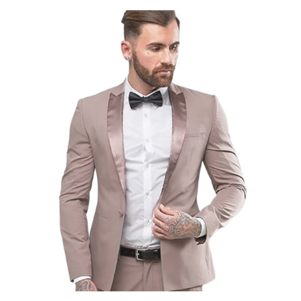 Custom Champagne Men Suits Groom Best Man Wedding Suits Coat Pant Design Prom Smart Slim Fit Street Suits 2 Pcs
