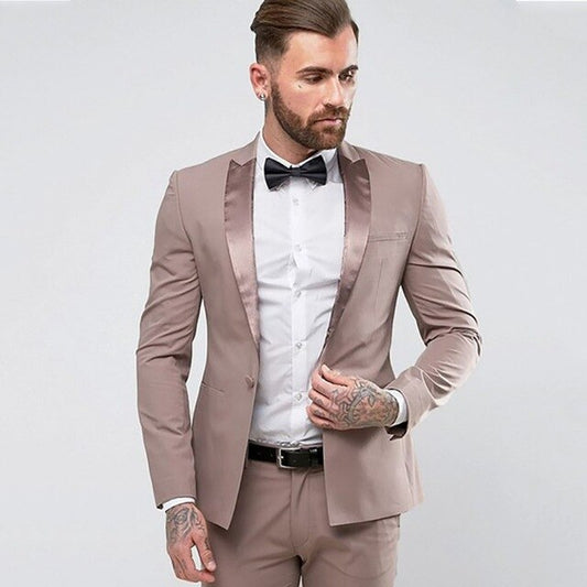 Custom Champagne Men Suits Groom Best Man Wedding Suits Coat Pant Design Prom Smart Slim Fit Street Suits 2 Pcs