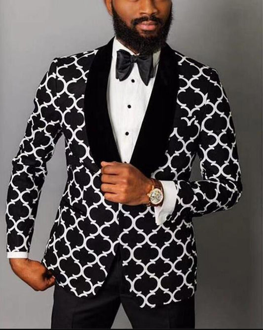 Custom Black and white wedding suits coat man slim fit groom best party formal leisure Blazer