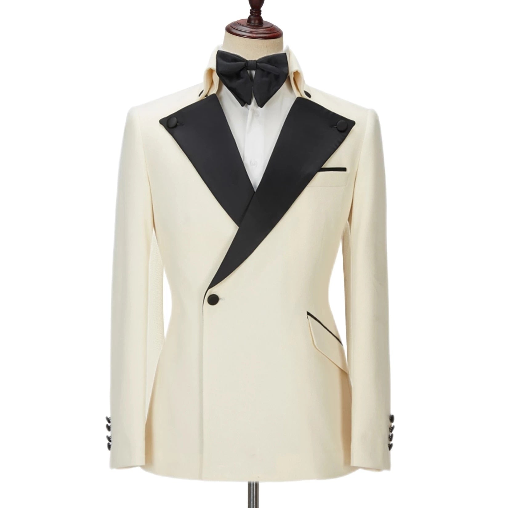 Custom Ivory Men Suits Single Breasted Black Peaked Lapel Groom Wedding Tuxedos Slim Fit Prom Blazer Terno 2 Pieces