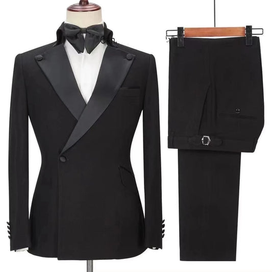 Custom Luxury Pointed Peak Lapel Black Men Suits Wedding Slim Fit Tuxedo Terno Masculino Prom Groom 2 Pieces Blazer Jacket+Pant