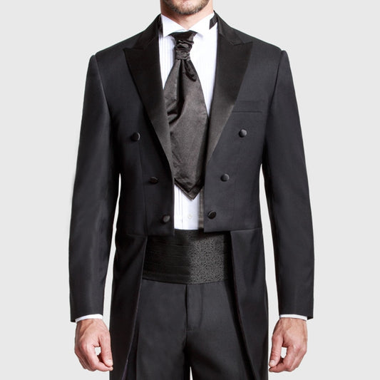 Custom Made Black Groom Tailcoat Pant Suit Peaked Lapel Long Tail Men Wedding Suits Bridegroom Best Groomsmen Wedding Tuxedos