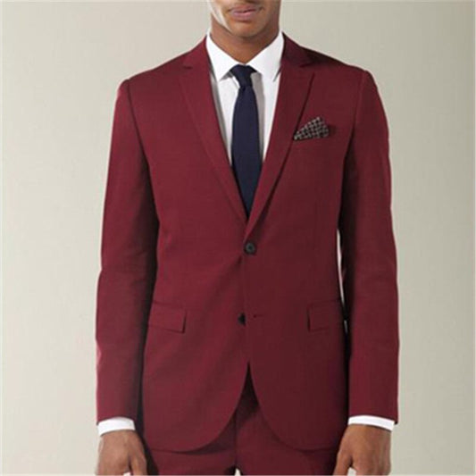 Custom Made Burgundy Groom Men‘s Suits 2Pieces(Jacket+Pants+Tie)Notch Lapel Wedding Bridegroom Tuxedo Party Wear Blazer Trousers