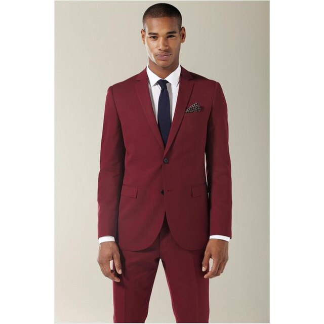 Traje de novio burdeos a medida, 2 piezas (chaqueta, pantalón y corbata), solapa con muesca, para boda, esmoquin, fiesta, blazer y pantalones. 