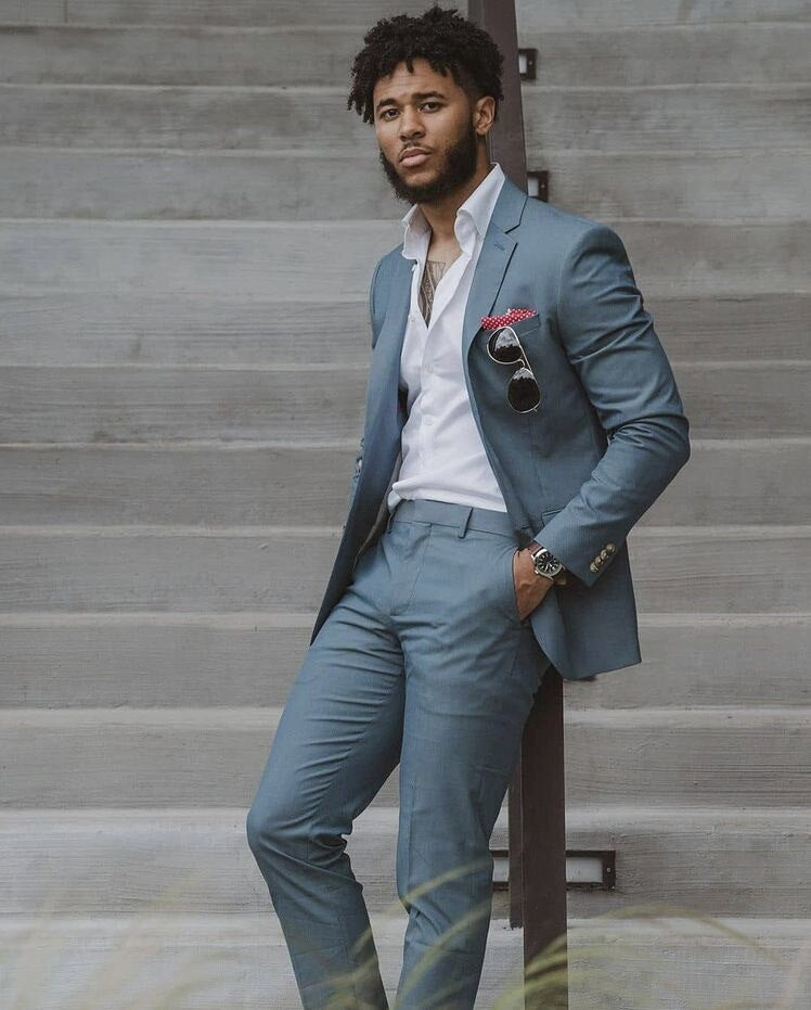 Custom Made Dusty Blue Blazer Trousers Men Suits Slim Fit Groom Tuxedo Wedding Business Party Male Clothing 2Pieces Jacket+Pants