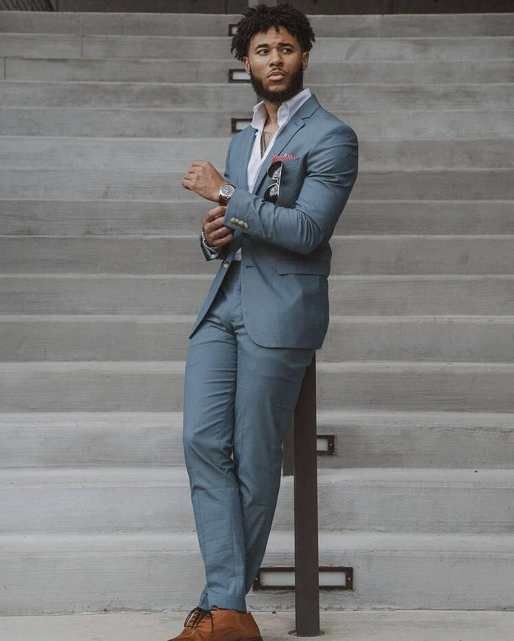 Custom Made Dusty Blue Blazer Trousers Men Suits Slim Fit Groom Tuxedo Wedding Business Party Male Clothing 2Pieces Jacket+Pants