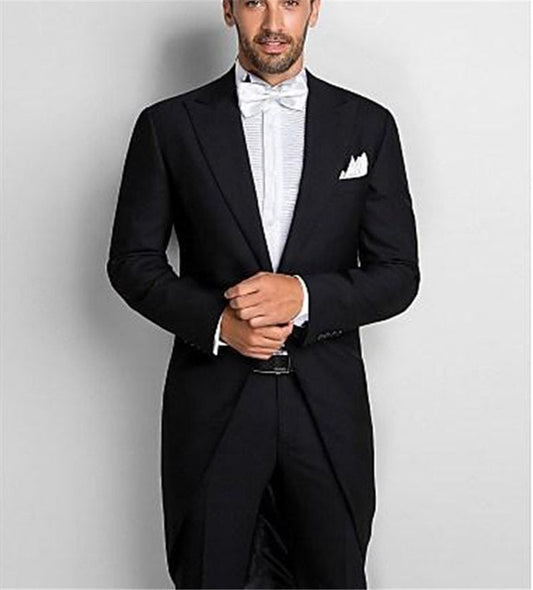 Custom Made Men's 2 Piece Black Tuxedo Tails Includes Tailcoat Vest&amp; Formal Pants(Jacket+Pants) Men Suit