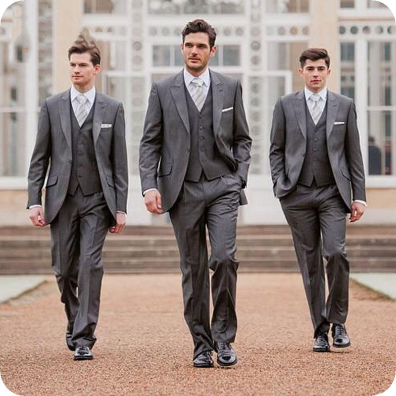 Custom Made Gray Men Suit For Wedding Bridegroom Blazer Groomsmen Prom Tuxedo Slim Fit Formal Terno Groom Wear 3 Piece