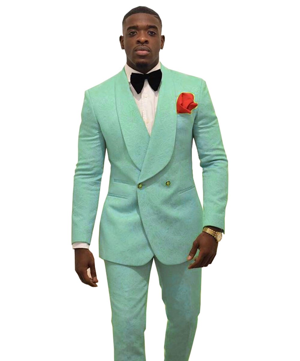 Men's Patterned Shawl Lapel Groom Tuxedo 2-Piece Suit for Groomsmen & Best Man & Weddings