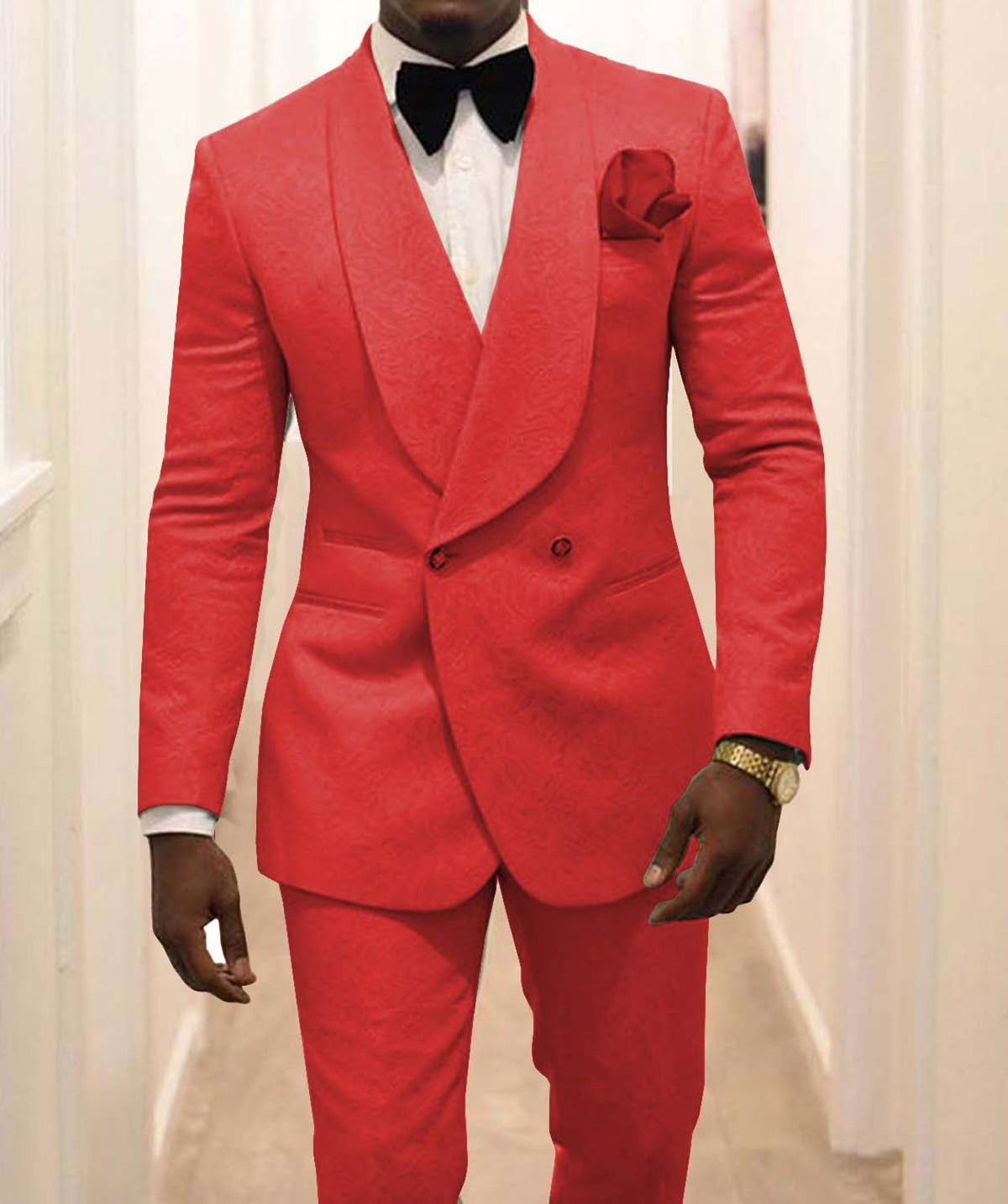 Men's Patterned Shawl Lapel Groom Tuxedo 2-Piece Suit for Groomsmen & Best Man & Weddings
