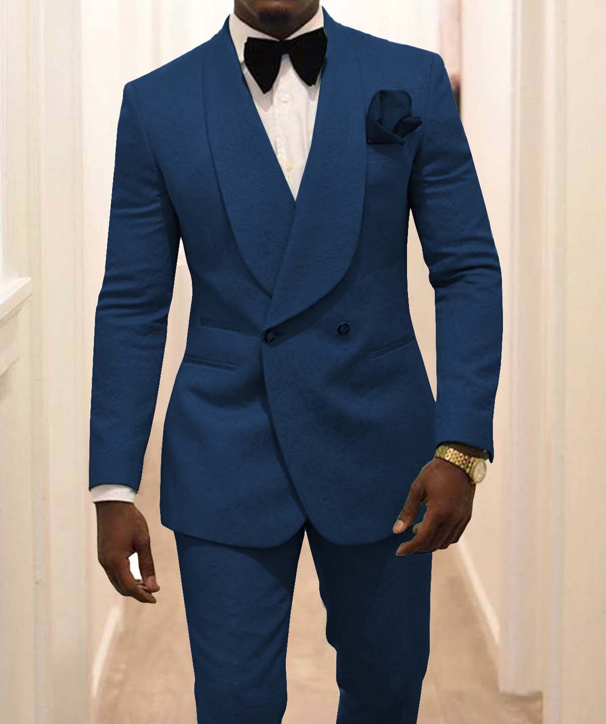 Men's Patterned Shawl Lapel Groom Tuxedo 2-Piece Suit for Groomsmen & Best Man & Weddings