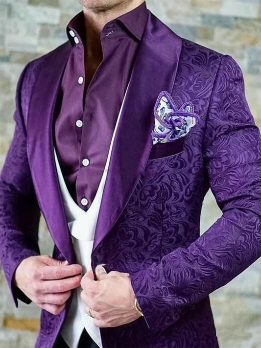 Custom Made Men Suits One Button Groom Tuxedos Shawl Satin Lapel Groomsmen Wedding Best Man ( Jacket+Pants+Vest+Tie )