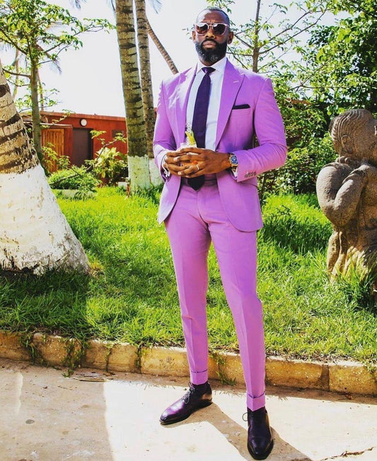Custom Made Purple Men Suits Jacket Pants for Wedding Peak Lapel Suits Tailored Party americana hombre Blazer Trousers 2 Pcs