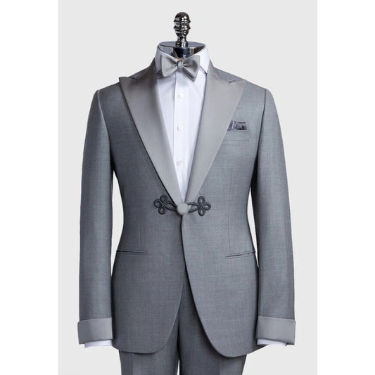 Custom Made Slim Fit Formal Grey Suits 2 Pieces Groom Tuexdos Wedding Prom Party Evening Blazer Sets