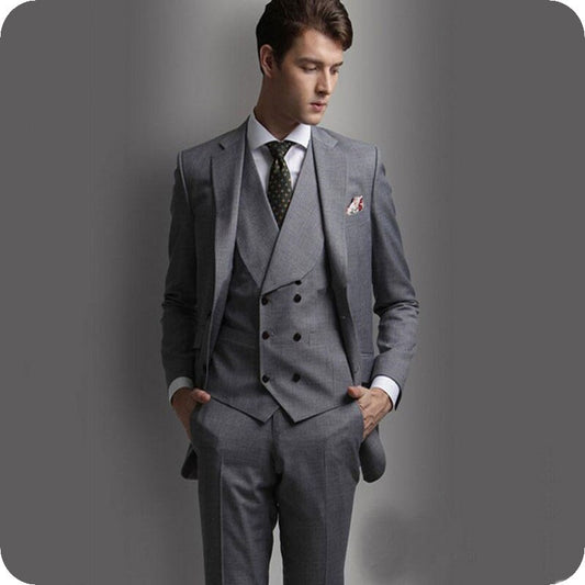 Custom Retro Gray Men Suits Gentleman Wedding Suits Groom Tuxedos Best Man Blazer Prom Slim Fit Formal Terno 3 Pieces